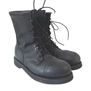 Vintage Black Leather Military Combat Jump Boots Biltrite Sole Mens 9 W Cap Toe